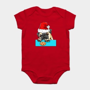 Pug Dog with Santa Claus Hat Funny Christmas Gift Baby Bodysuit